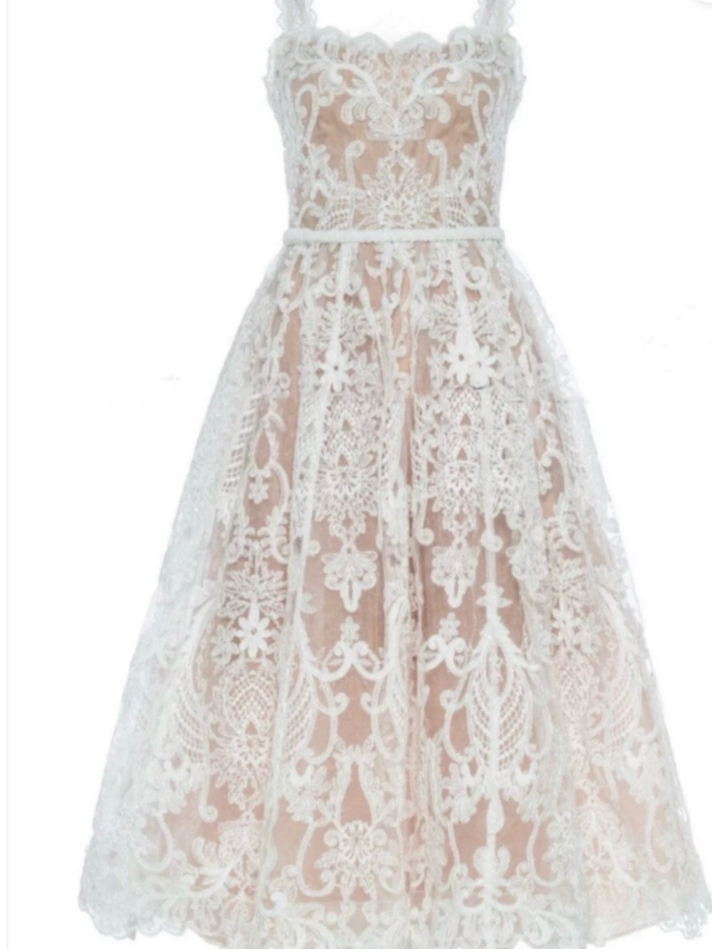 Bronx and Banco Nude and White Lace Midi Dress - Picture 3 of 8